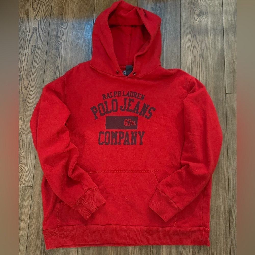 Vintage Polo Jeans Company hoodie red Ralph Lauren XL spellout 90s Y2K